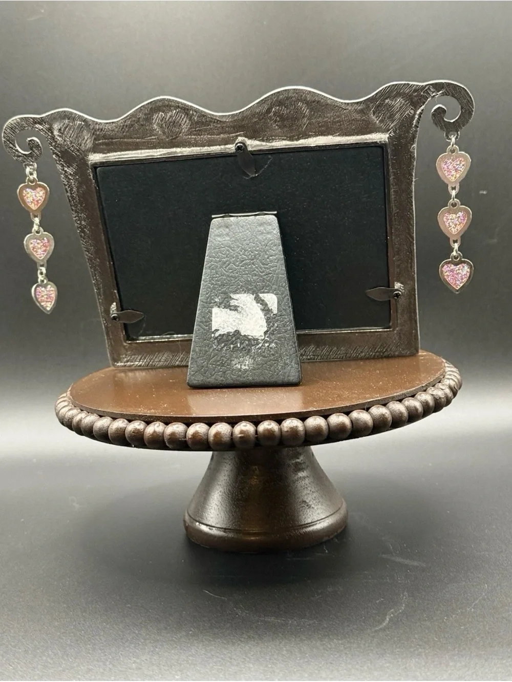 CUTE VTG 4x6 CHARLOTTE RUSSE PICTURE FRAME Glitter Dangling Hearts Pewter